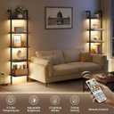 Tajsoon 5-Tier Ladder Shelf with LED Light, Wall Mounted Ladder Bookshelf with Metal Frame, Wall Ladder Bookshelf for Living Room, Bedroom, Office, Rustic Brown