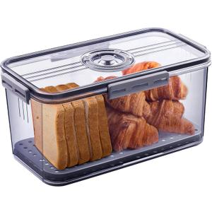 Bread Box Bread Boxes for Kitchen Counter Airtight, Time Recording Bread Storage Container with Lid, Bread Keeper for Homemade Bread, Toast, Bagel, Donut and Cookies, Grey