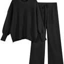LILLUSORY Lounge Sets For Women 2 Two Piece Outfits 2026 Fall Winter Airport Trendy Matching knit Sweat Suit Sweaters Pants Sweatsuit Loungewear Cute Travel Fashion Clothes Black L