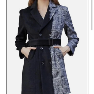 S·DEER Womens Coat with Plaid Patch Style, Wool Blend Winter Coat Size S
