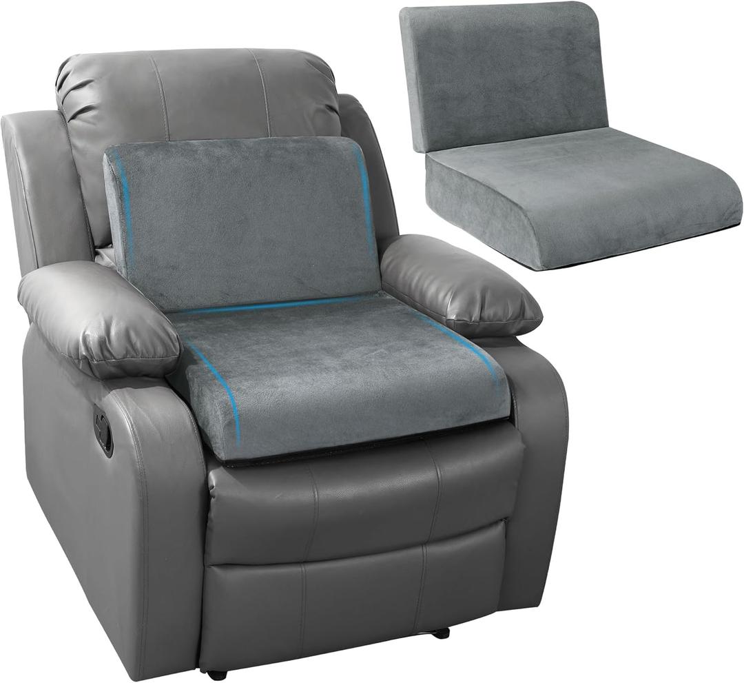 HOMBYS Recliner Seat Cushion with Lumbar Supportive Pillow Extra Large Non-Slip Seat Cushion with Back Support Cushions (Light Grey)