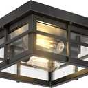 Asnxcju Modern Outdoor Ceiling Light Fixtures, 2-Light Black Flush Mount Light Fixtures with Clear Glass Shade, Farmhouse Square Ceiling Lighting for Porch Bathroom Kitchen (Bulbs Not Included)