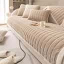 vctops Velvet Plush Plaid Quilted Sofa Cover Super Soft Non Slip Sectional Couch Cover Farmhouse Fluffy Fuzzy Sofa Slipcover Furniture Protector for Dogs Cats Pet (Coffee,28"x28")