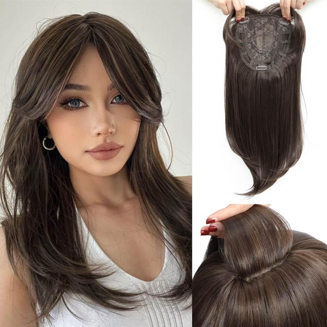 Molefi Hair Toppers for Women, 19in Dark Brown Synthetic, 6.5x6.5inch, Heat Resistant Hair Topper Wiglet for Thin Hair Loss, High Hairline