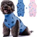 2-Pack Small Dog Surgery Recovery Suit Female/Male, Post Surgery Protective Wear with Pee Hole, Unisex Pet Surgical Vest for Wound Care, Spay/Neuter Healing (Blue+Pink)