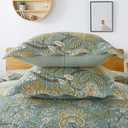 Travan 3-Piece Quilt Set Quilted Bedspread Cotton Coverlet Set Floral Printed Oversized Quilted Bedding Set with Shams for All Season, Green Vine, Queen Size