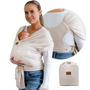 Stylish Beige & Gold Baby Carrier Wrap: Comfortable, Soft & Supportive, Adjustable Ring Sling for Mom & Dad, Ideal for Baby Registry, Newborn to Toddler, Baby Shower