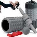5-in-1 Foam Roller Set, Massage Roller Stick, Massage Ball, Resistance Band for Deep Muscle Massage, Trigger Point Release, Pilates, Yoga (Grey)
