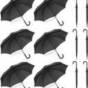 Liberty Imports Pack of 12 Parties Events Stick Umbrellas 46" Large Canopy Windproof Auto Open J Hook Handle in Bulk (Matte Black)