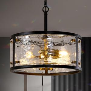 Black Chandelier for Dining Room Light Fixture 13" Industrial Farmhouse Chandelier 3-Light Modern Drum Chandeliers for Kitchen Island, Living Room, Entryway, Foyer, Bedroom