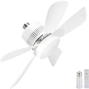Socket Light Fan with Remote(Pairing Required), Light Socket Ceiling Fan Turbo Airflow, Whisper Quiet, Memory Save, Smooth Dimming 1000 LM CRI 80+, Screw In Design for Small Rooms, Garages & Dorms
