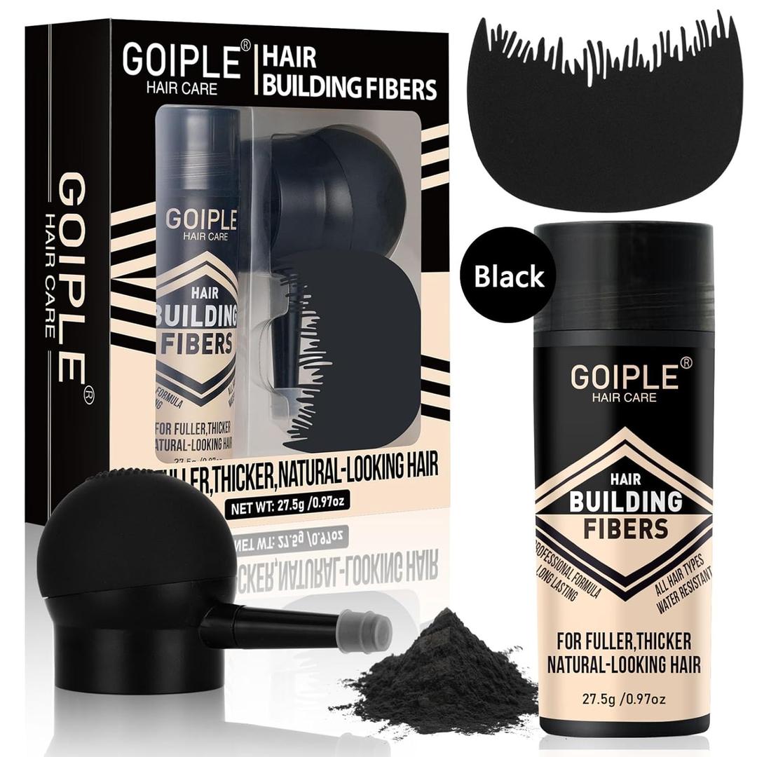 Hair Thickening Fibers & Pump Applicator Set Professional 3-in-1 Hair & Beard Styling Set - Hair Fibers Barber Enhancement Spray for Mens Hair or Beard - Hairline Enhancer & Volumizing Spray (Black)