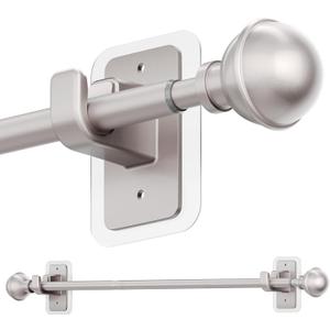 ENJOYBASICS No Drill Curtain Rods for Window 28 to 47 Inches, 5/8 Inch Diameter Renter Friendly Drapery Rod with Adhesive Brackets without Drilling, Adjustable from 27 to 52 Inches, Nickel