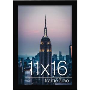 Frame Amo 11x16 Black Modern Picture or Poster Frame, 1 inch Wide Border, Smooth Wrap Finish, Acrylic Face