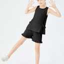 Girls Clothing 2 Piece Summer Set Short Sleeve Tops Shirts Baggy Shorts with Pockets Fashion Outfits for Kids (Blue)