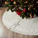 Luxury Knitted 24" White Christmas Tree Skirt for 4' Tree, Rustic Xmas Decor