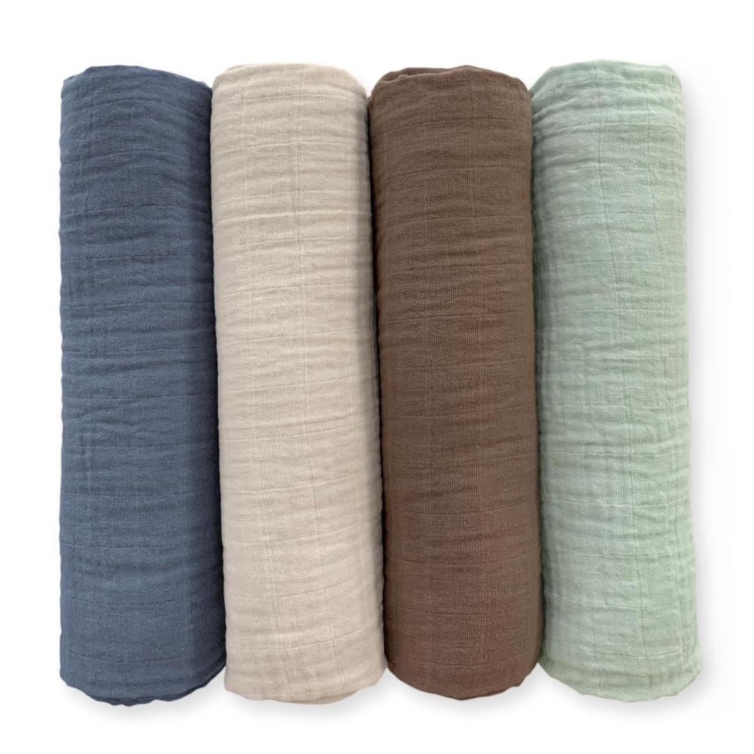 SwaddleDesigns Cotton Muslin Swaddle Blankets for Baby Boy & Baby Girl, Set of 4, Neutral Receiving Blankets for Newborn, Baby Registry & Gift, 46x46 inches, Coastal