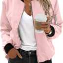 Zeagoo Women's Bomber Jacket Casual Coat Zip Up Spring Fall Clothes with Pockets S-XXL (Pink, L)