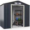 Goplus Storage Shed, Metal 9' X 6' Outdoor Building Organizer with 4 Vents & Double Sliding Door for Garden Backyard Farm (9'X6')