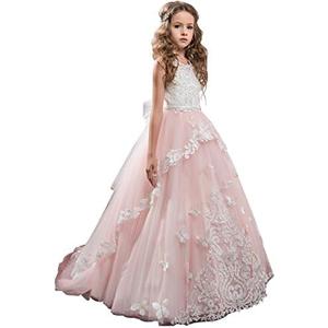 Flower Girl Dress Kids Lace Beaded Pageant Ball Gowns, Size 6-7 Y