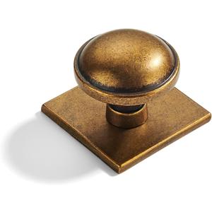 khtumeware 2-Pack Heavy Duty Solid 1-1/2 Inch Vintage Cabinet Knob with Backplate,Antique Brass Drawer Knobs with Back Plate, Ideal for Dressers and Kitchen cabinets.