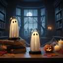 Halloween Decorations Indoor - 2 Pack Light Up Ghost Decor, Glowing Cute Ghost for Home, Tabletop, Mantel, Kitchen Party - Halloween Decor & Holiday Lights (Warm White)