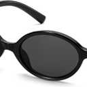 ViewJoy Retro Oval Sunglasses for Women Vintage 90s Y2K Trendy Designer Sun Glasses (Black)