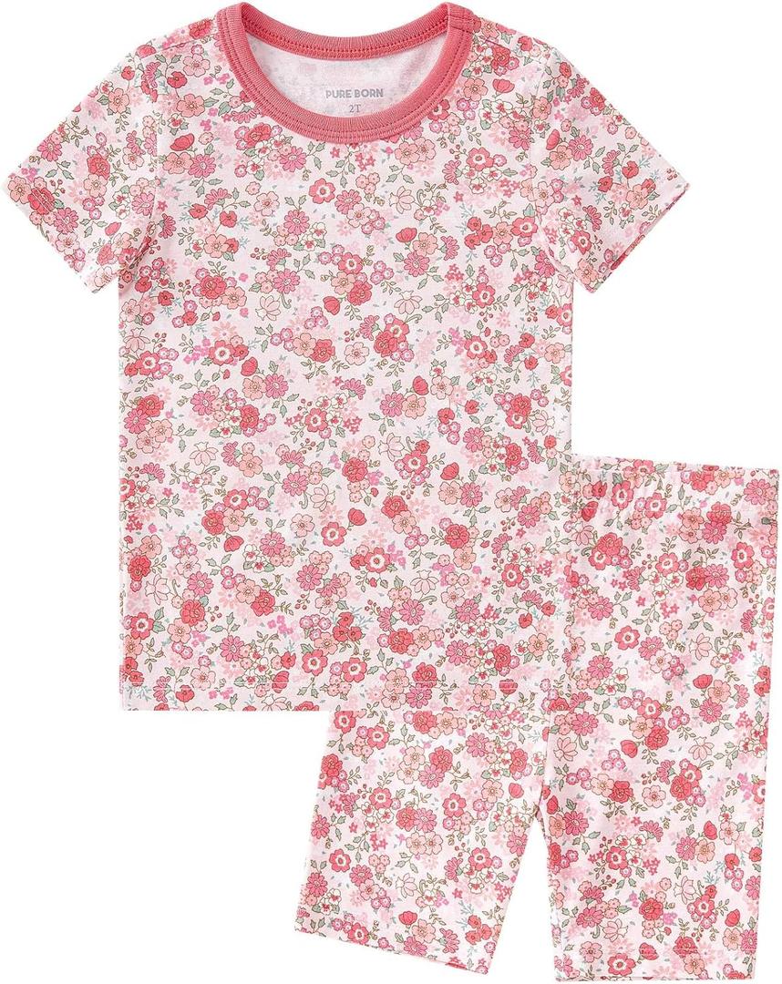 pureborn Baby Toddler Kids Viscose from Bamboo Pajamas Set Pjs 2pcs 18M-8Y (12-18 Months, Ss-pink Floral)