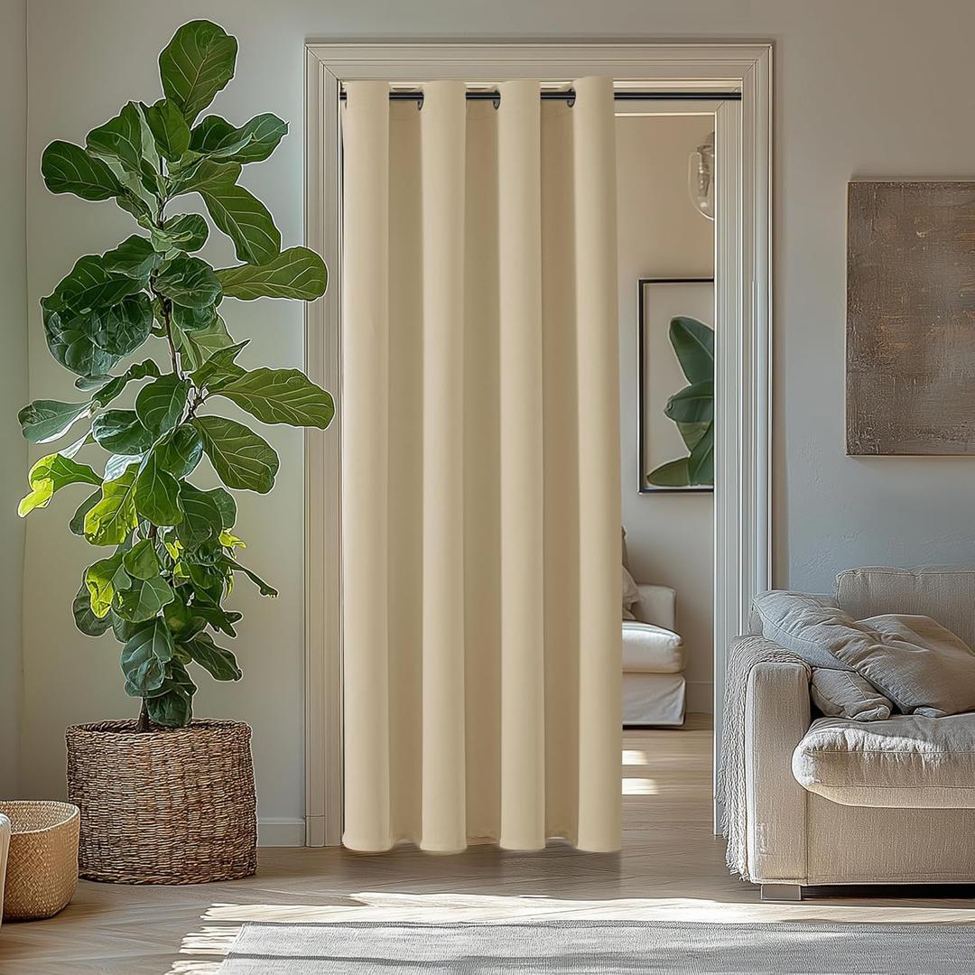 ChrisDowa Blackout Curtains 80 Inches Long for Doorways and Closets, Thermal Insulated Temporary Room Dividers (1 Panel, Biscotti Beige, 34 x 80 Inch)