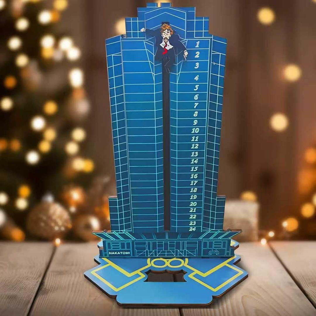 2025 Advent Calendar, Wooden Diehard Advent Calendar Dropped Nakatomi Plaza Tabletop Christmas Countdown Calendar Ornament for Kids Adults Home Decoration (Blue-A)