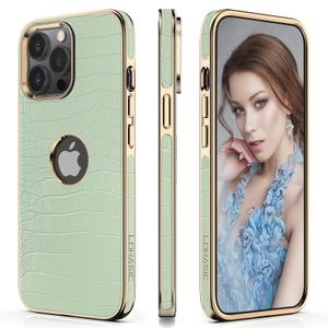 LOHASIC for iPhone 14 Pro Max Leather Case Women, Slim, Light Green Gold