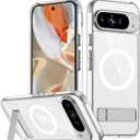 Magnetic Case for Google Pixel 9 Pro XL, Adjustable Kickstand[Compatible with Magsafe], [Military Grade Drop Tested], Non-Slip Shockproof Slim Case for Google Pixel 9 Pro XL,Clear (Pixel 9 Pro XL, Clear)