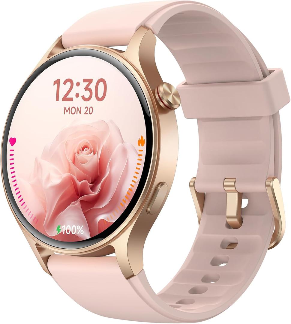 Fitpolo Smart Watch for Women, 1.3" AMOLED Touchscreen Fitness Tracker, Make/Answer Calls, Heart Rate SpO2 Monitor, IP68 Waterproof, Sleep & Activity Tracking Smartwatch for Android Phones iPhone (Rose Gold)