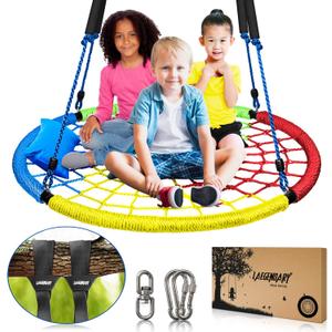 40” Spider Web Tree Swing for Kids - Round Indoor Outdoor Swingset Toys – 700 lb Sensory Flying Saucer Swings – 2 x 5ft Tree Straps, 2 Carabiners, 1 Swivel - Durable Frame, Waterproof Yard Swings Set