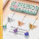 4 x Bookmark Christmas Stocking Stuffers for Women: Teacher Gifts for Readers Book Lovers Metal Feather Bookmarks for Teens Coworker, Butterfly Book Mark Unique Birthday Reading Gift for Mom Friend Sister (Gold Feather - Cobalt Blue Crystal With White Flower)