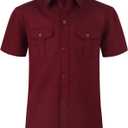 Spring&Gege Boys' Short Sleeve Button Down Shirts for Kids Woven Solid with Two Pockets (5-6 Years, Burgundy)