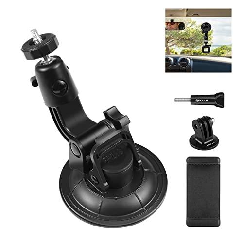 PULUZ Car Suction Cup Mount for GoPro/Insta 360/DJI Osmo Action Camera Vehicle Window & Windshield Mount Holder Camera Mount with 2.3-3.3 inch Phone Clamp & Tripod Adapter