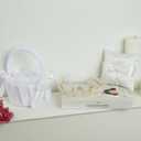 Ring Bearer Pillow - Flower Girl Basket, Wedding Flower Girl Basket and Ring Bearer Pillow Set, 500 Artificial White Ivory Rrose Petals, Fairy Flower Headband, Wedding Ring Pillow for Ceremony