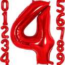Red Number 4 Balloon 40 Inch, Big Large Foil Helium Number Balloons, Jumbo Giant Mylar Number 4 Balloons for 4 Year Old Birthday Red Party Decorations Supplies Anniversary