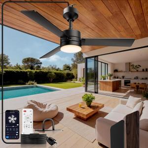 42 Inch Outdoor Ceiling Fans with Lights,Gazebo Hanging Fan with Hook and 16Ft.Cable,Plug in Ceiling Fan Light with Remote Control,3000-6500k,6-Speed,Hanging Fan for Gazebo,Balcony,Patios,Porch.