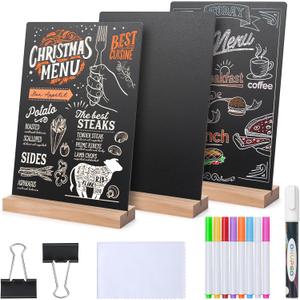 ONUPGO 3 Pack Tabletop Chalkboard with Wood Holder, 8 x12 Inch Menu Chalk Board Sign Store Food Signs, Message Boards for Party, Wedding, Tables Decoration, Bar and Restaurant