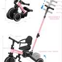 XJD Toddler Bike, 6 in 1 Folding Toddler Tricycle for 1-4 Year Old with Parental Control Handle, Balance Bike with Removable Pedal, Backrest, Adjustable Seat, First Christmas Birthday Gifts (Pink)