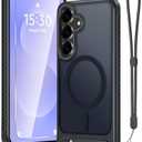 RMOCR for Samsung Galaxy S25 FE Case with Screen Protector+Lanyard Wrist Strap,Magnetic Translucent Matte Rugged Slim Phone Cover Built in Invisible Kickstand [Fit for MagSafe], Black