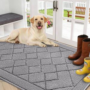 REFETONE Indoor Doormat, Front Back Door Mat 32"x40" Rubber Backing Non Slip Mats, Absorbent Washable Entrance Doormat for Entryway, Resist Dirt Low-Profile Inside Floor Mat for Muddy Shoes Light Grey