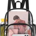 Clear Backpack for Stadium Events Clear Backpack 12x12x6 with Front Pocket for Concert Sport Fashion Women Backpack Events Work Travel (Black)