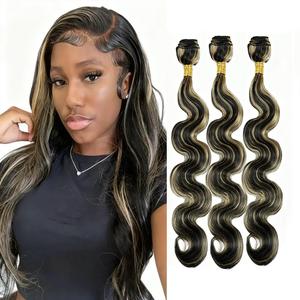 Honey Blonde Human Hair Bundles 30 32 34 Inch Highlight Body Wave 3 Bundles Human Hair #P1B27 Bundle Unprocessed Brazilian Hair Extensions 50 Grams Per Bundle