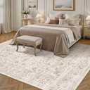 8x10 Area Rugs for Living Room, Washable Vintage Retro Floral Rug, Low Pile Non Slip Distressed Large Carpet for Bedroom, Dining Room, Office, Home (Light Brown)