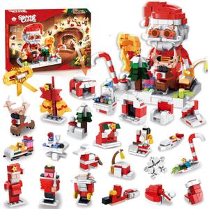 Christmas Santa Building Blocks Advent Calendar 2025 - Lego-Compatible 24 Days Holiday Countdown Calendar Building Blocks, Santa Claus Christmas Party Favors, Xmas Stocking Stuffers for Kids Boys Girls