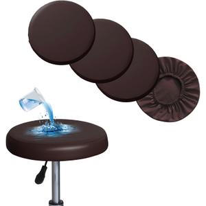 Shukii Stool Covers - 4 Pack Waterproof PU Slipcovers with Elastic Cushion for Round Bar Stool Seats (Coffee)