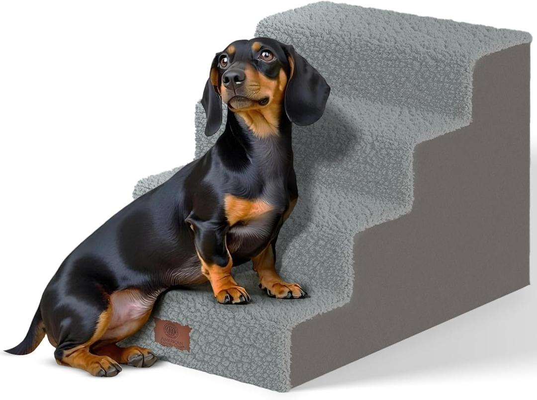 AKC 4-Step Pet Stairs  Durable, Non-Slip Steps for Small Dogs and Cats, Washable Cover, Simple No-Tool Assembly, Supports Up to 50 lbs